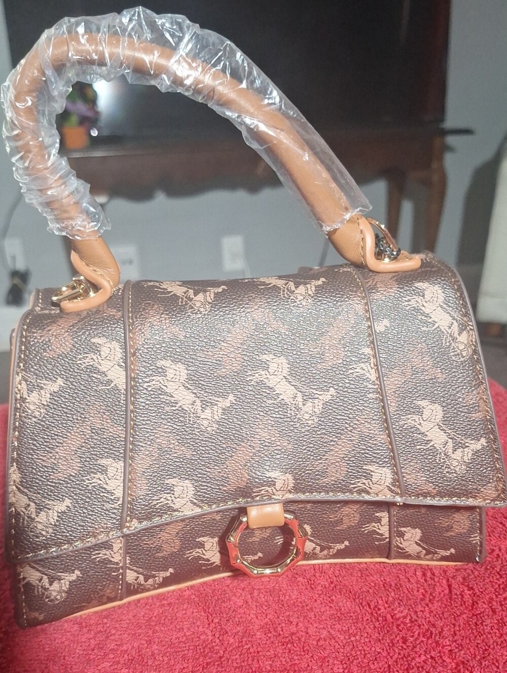 Classic Brown Printed Top-Handle Womens Bag